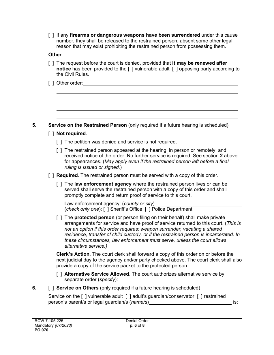 Form PO070 Denial Order - Washington, Page 6