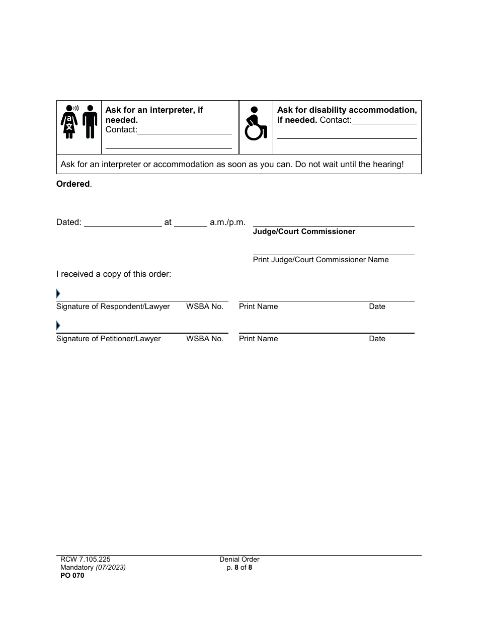 Form PO070 Denial Order - Washington, Page 8