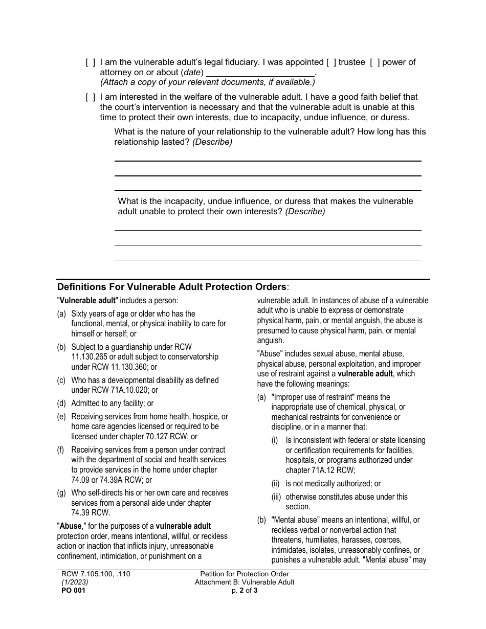 Form PO001 Petition for Protection Order - Washington, Page 15