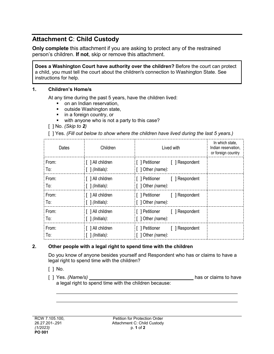 Form PO001 Petition for Protection Order - Washington, Page 17