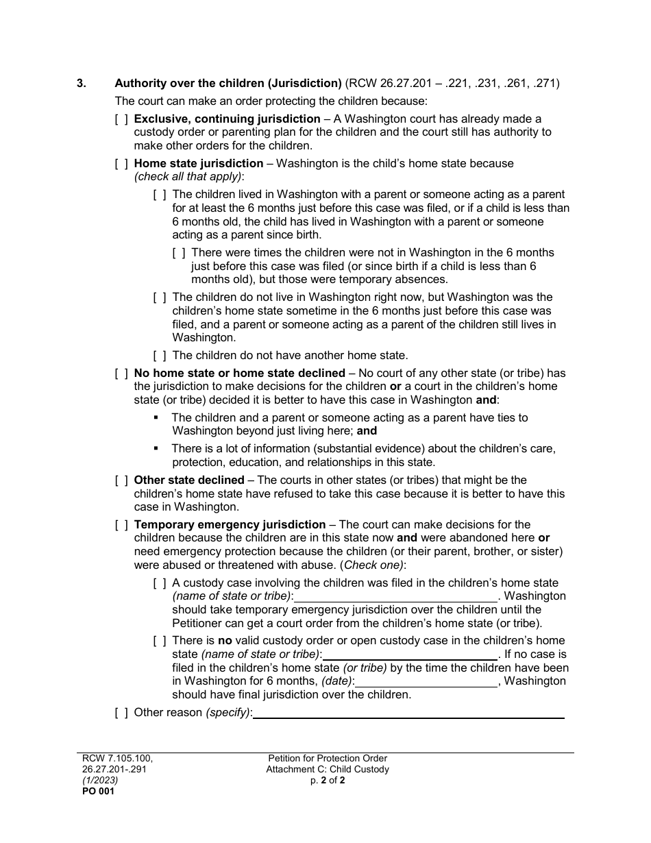 Form PO001 Petition for Protection Order - Washington, Page 18
