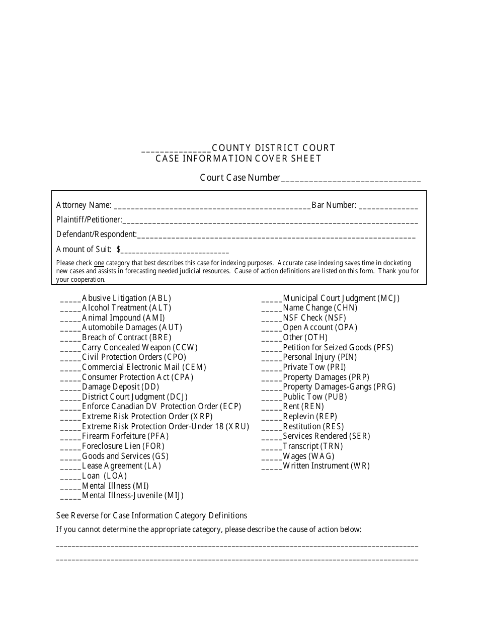 Case Information Cover Sheet - Washington, Page 1