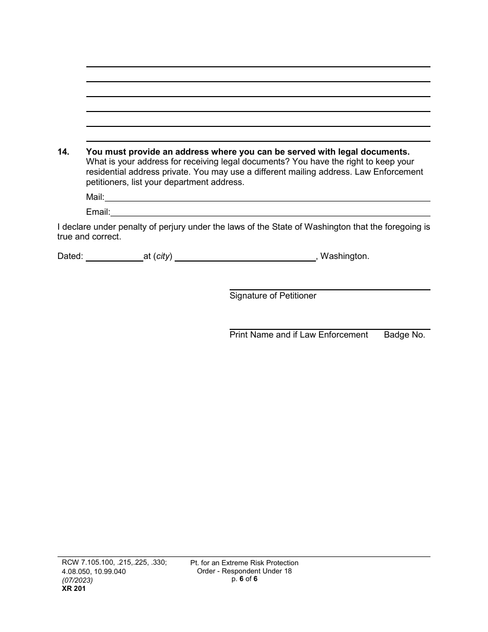 Form Xr201 Download Printable Pdf Or Fill Online Petition For An 