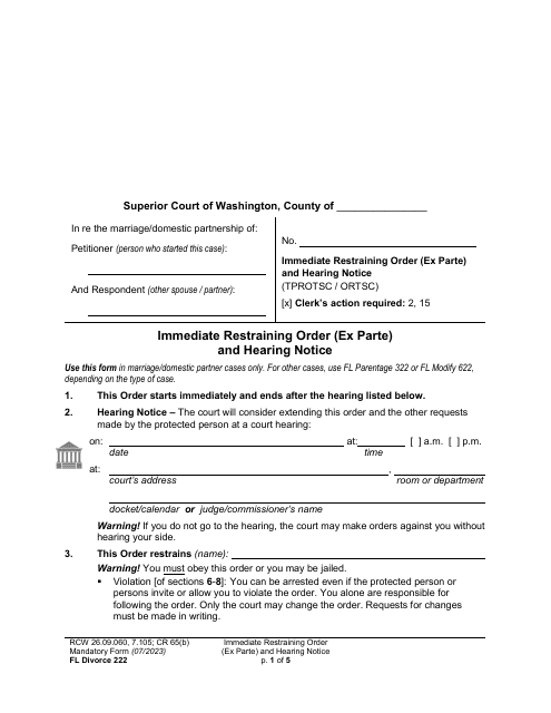 Form FL Divorce222  Printable Pdf