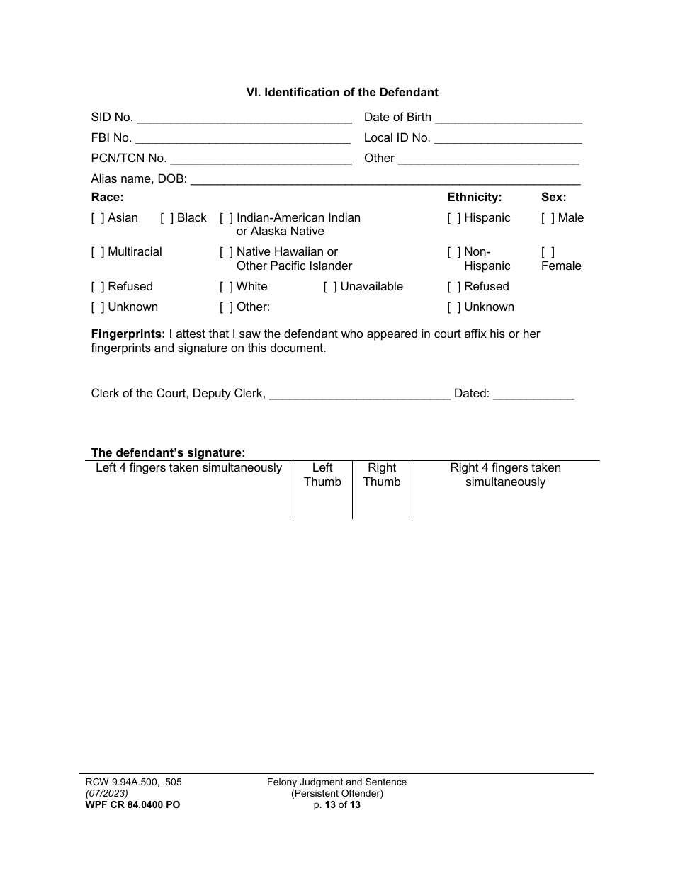 Form WPF CR84.0400 PO Felony Judgment and Sentence - Persistent Offender - Washington, Page 13