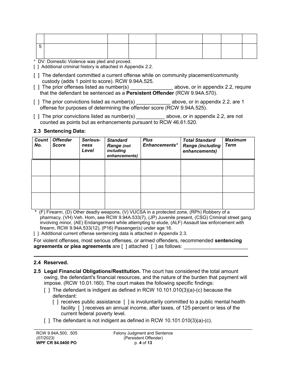Form WPF CR84.0400 PO Felony Judgment and Sentence - Persistent Offender - Washington, Page 4