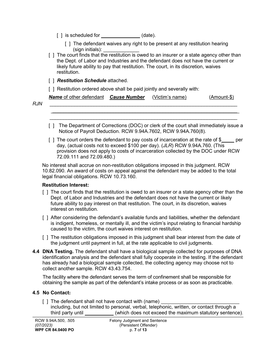 Form WPF CR84.0400 PO Felony Judgment and Sentence - Persistent Offender - Washington, Page 7
