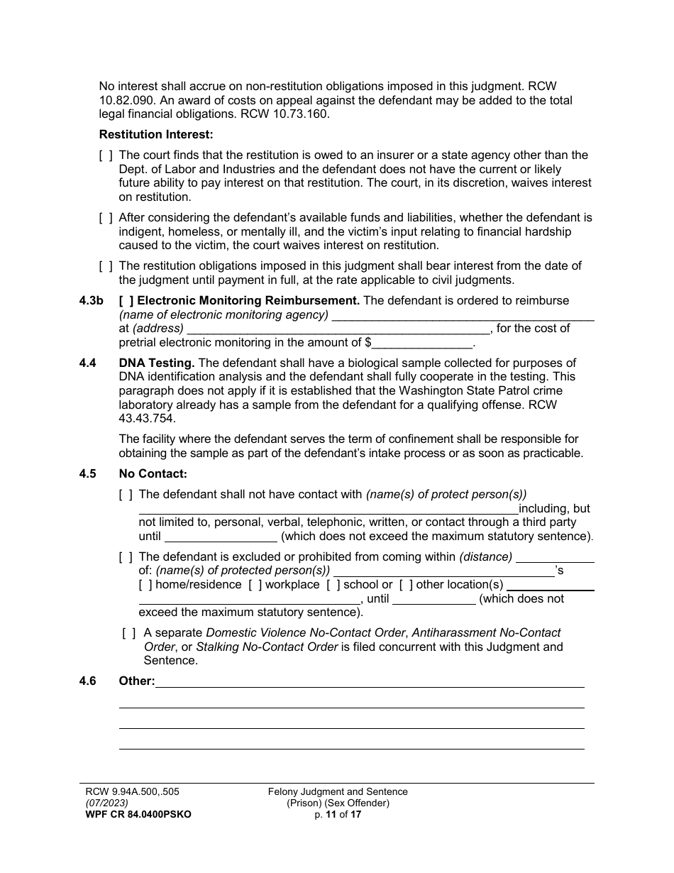 Form Wpf Cr840400 Psko Download Printable Pdf Or Fill Online Felony Judgment And Sentence 1973