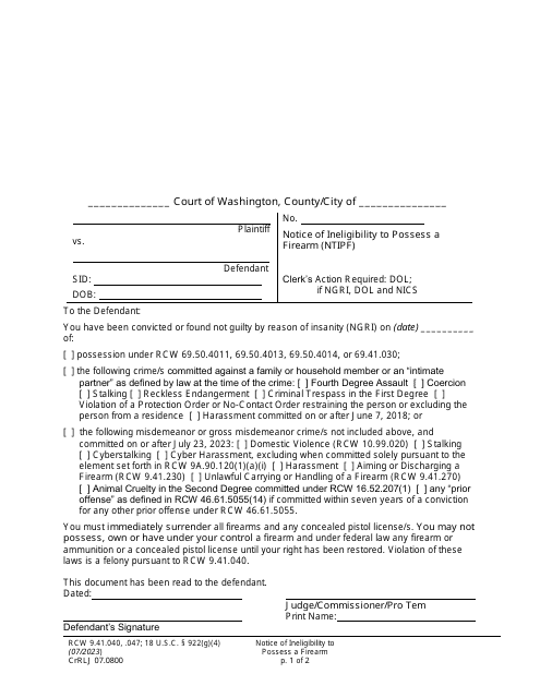 Form CrRLJ07.0800  Printable Pdf