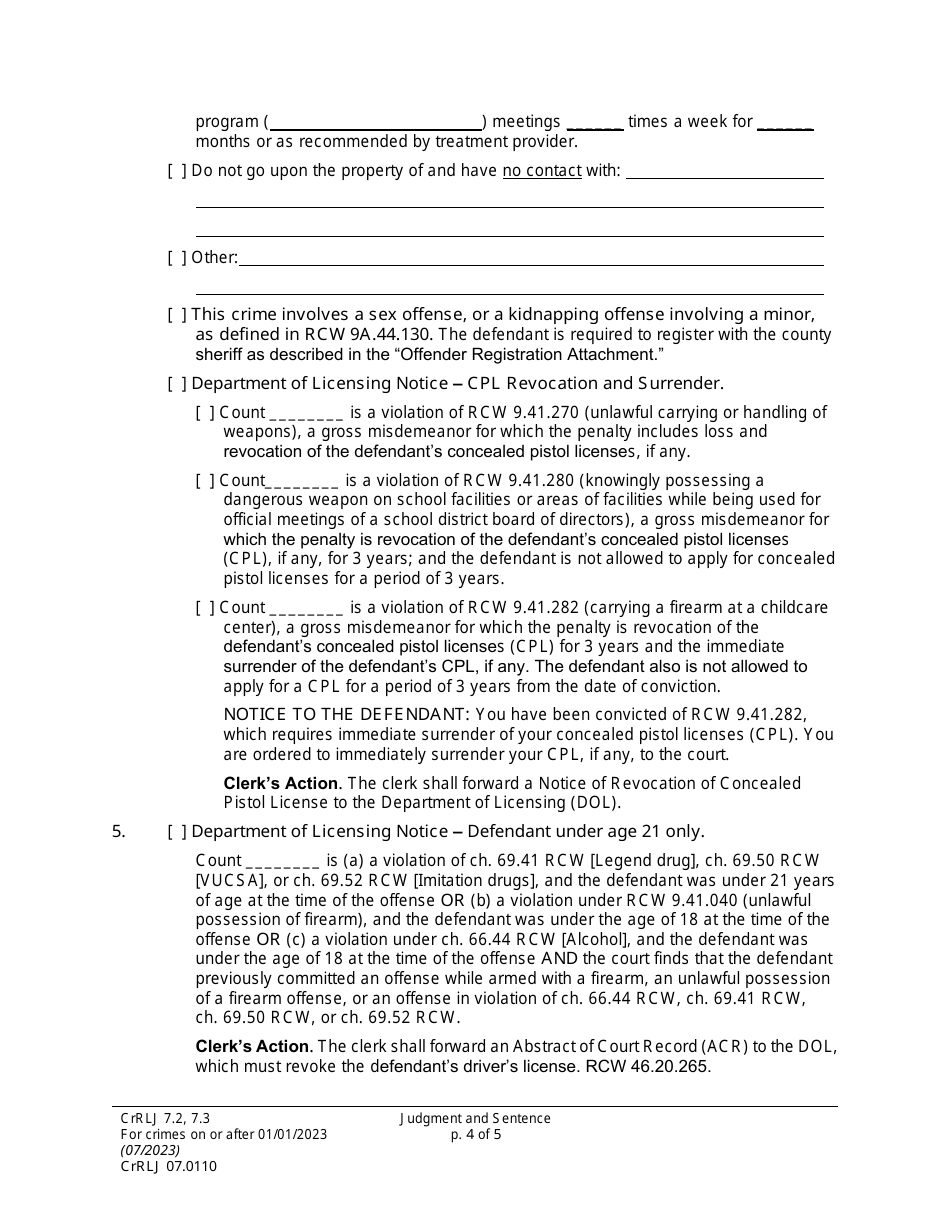 Form CrRLJ07.0110 Judgment and Sentence (Js) - Washington, Page 4