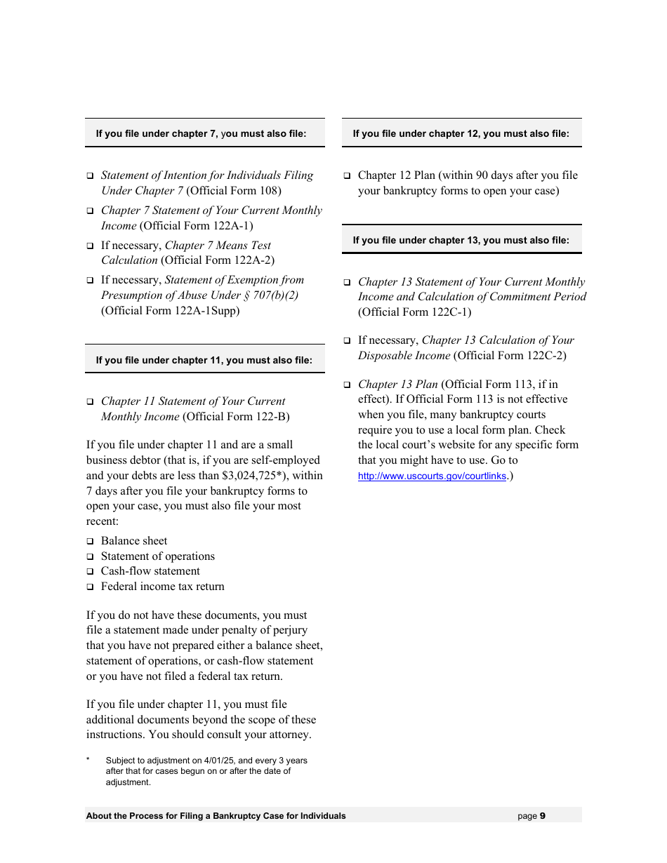 Instructions for Bankruptcy Forms for Individuals, Page 11
