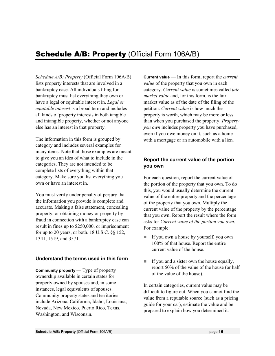 Instructions for Bankruptcy Forms for Individuals, Page 18