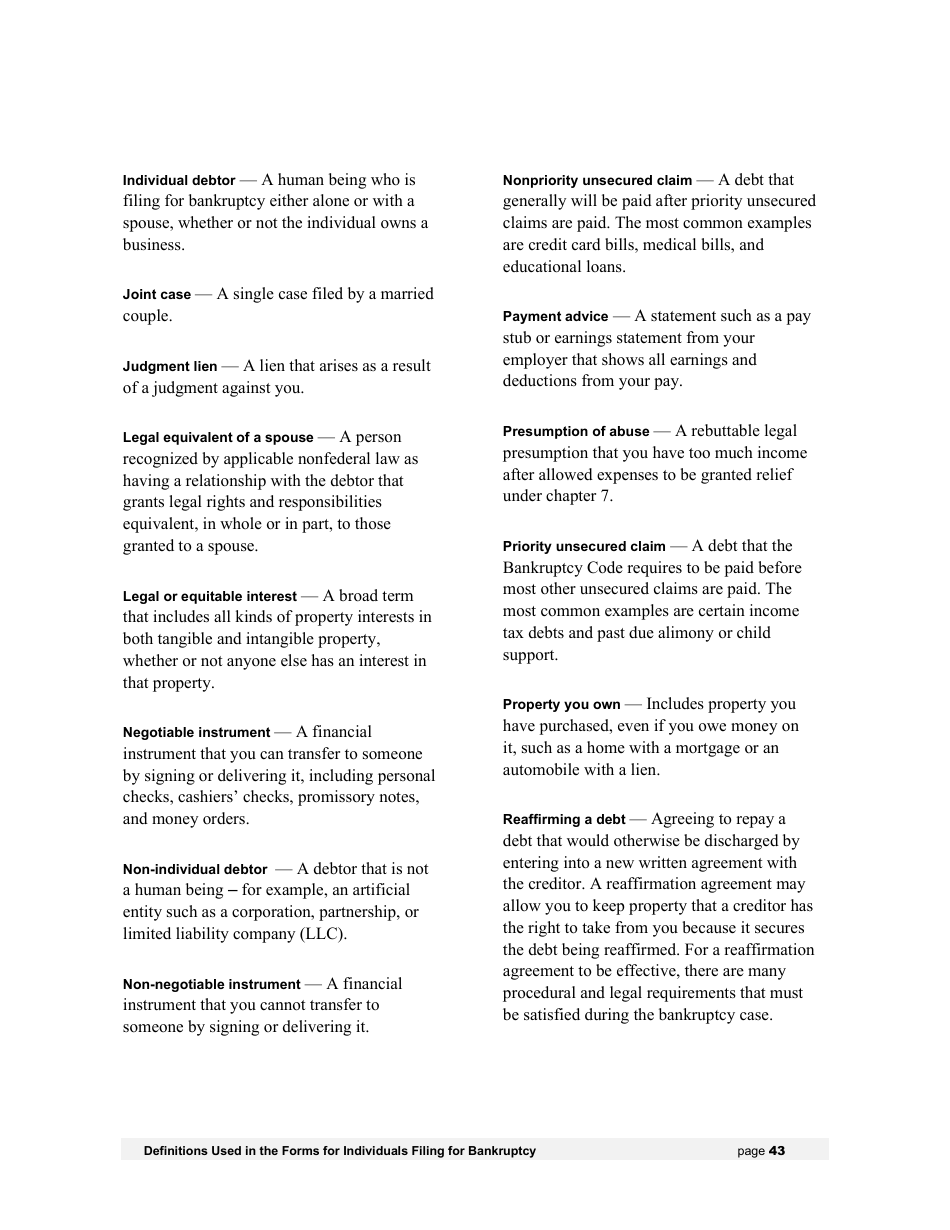 Instructions for Bankruptcy Forms for Individuals, Page 49