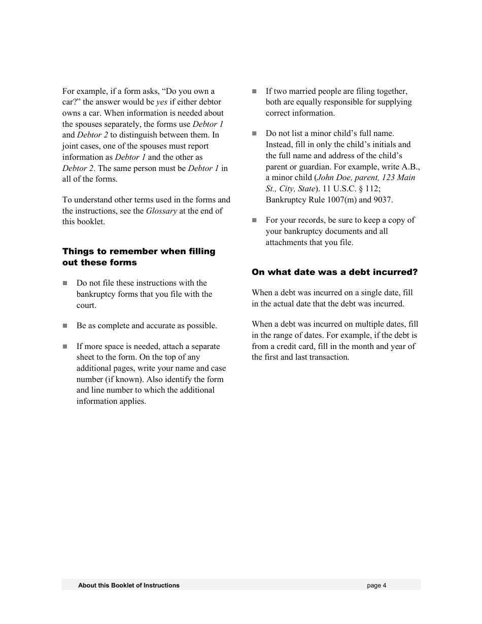 Instructions for Bankruptcy Forms for Individuals, Page 6