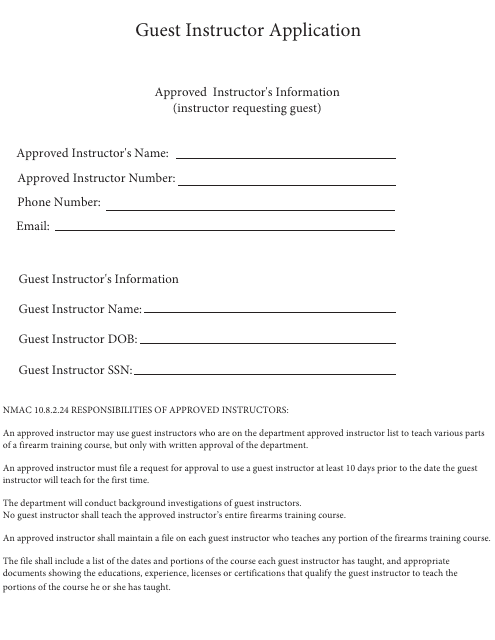 Guest Instructor Application - New Mexico Download Pdf