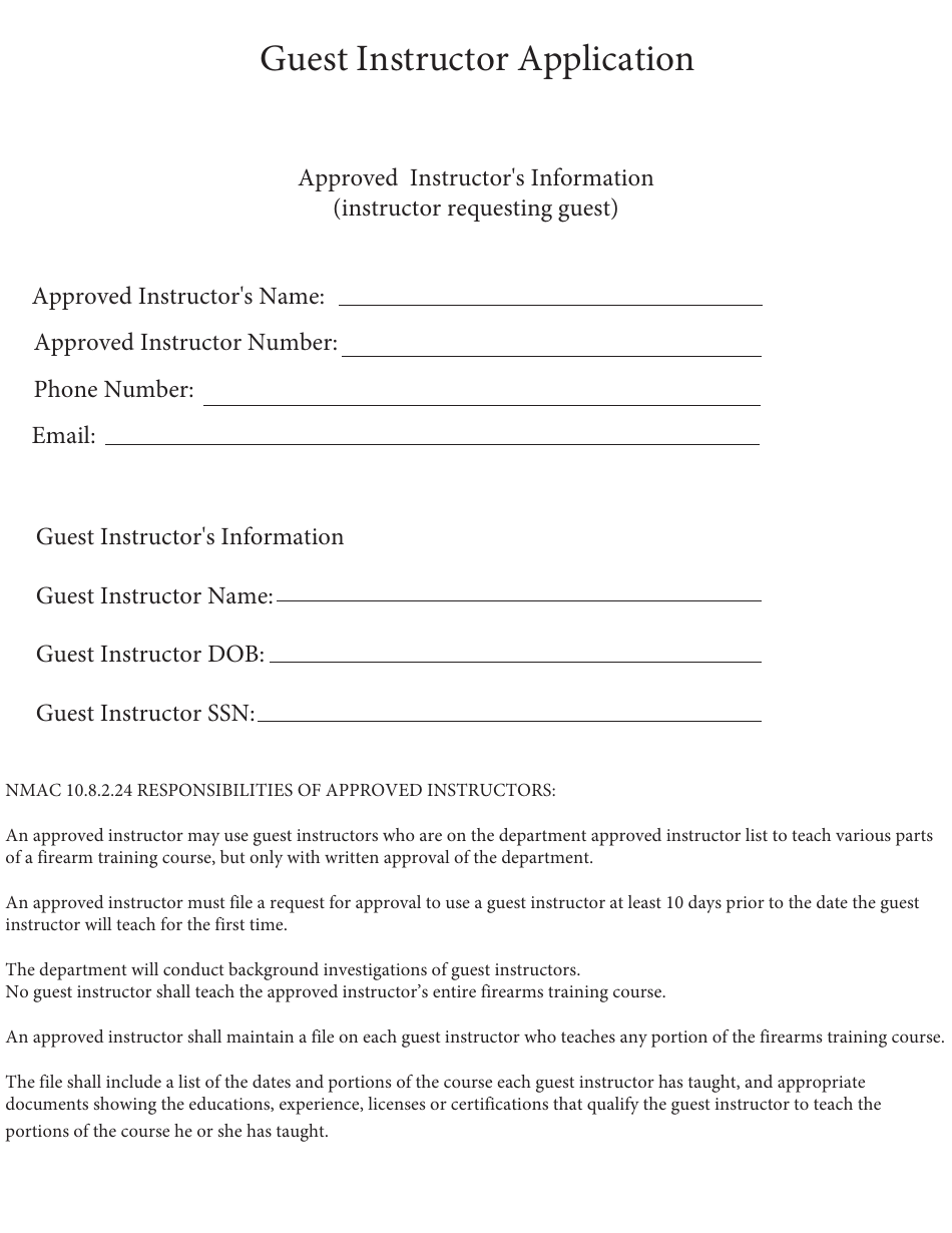 Guest Instructor Application - New Mexico, Page 1