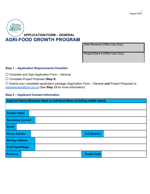 Application Form - Agri-Food Growth Program - Prince Edward Island, Canada Download Pdf