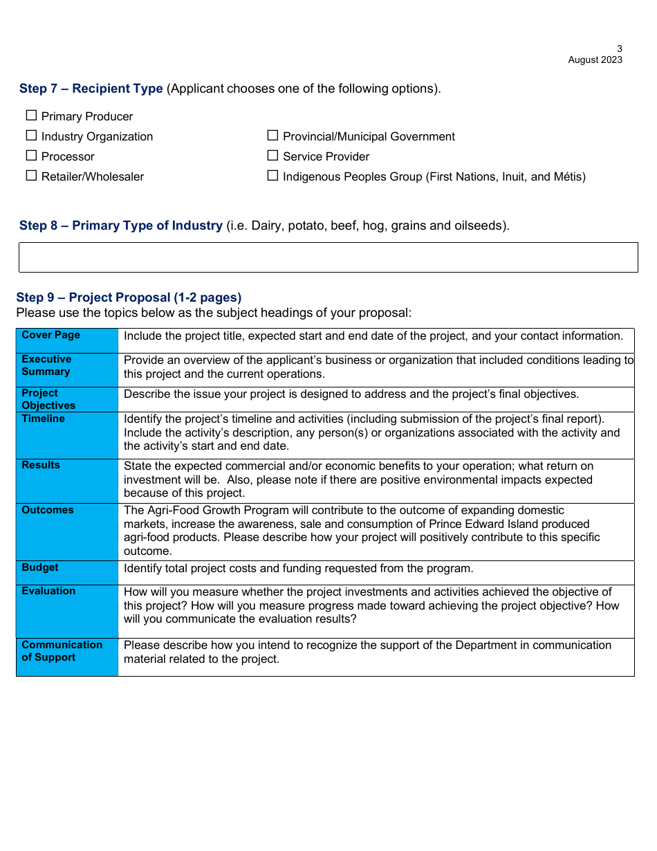 Application Form - Agri-Food Growth Program - Prince Edward Island, Canada, Page 3