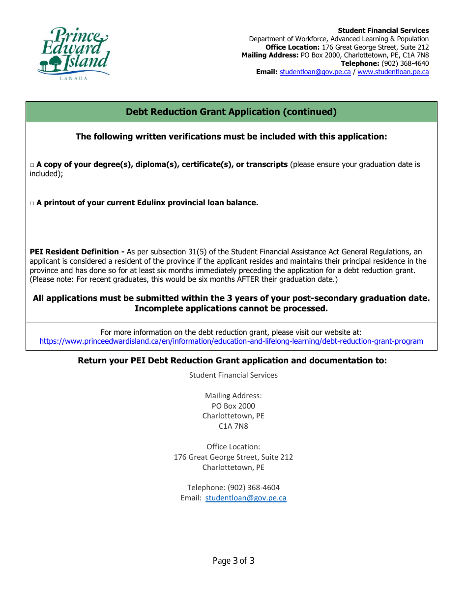 Debt Reduction Grant Application - Prince Edward Island, Canada, Page 3