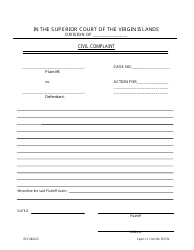 Document preview: Super. Ct. Form 001CIV Civil Complaint - Virgin Islands