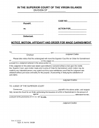 Document preview: Form 126GEN (010CIV) Notice, Motion; Affidavit and Order for Wage Garnishment - Virgin Islands