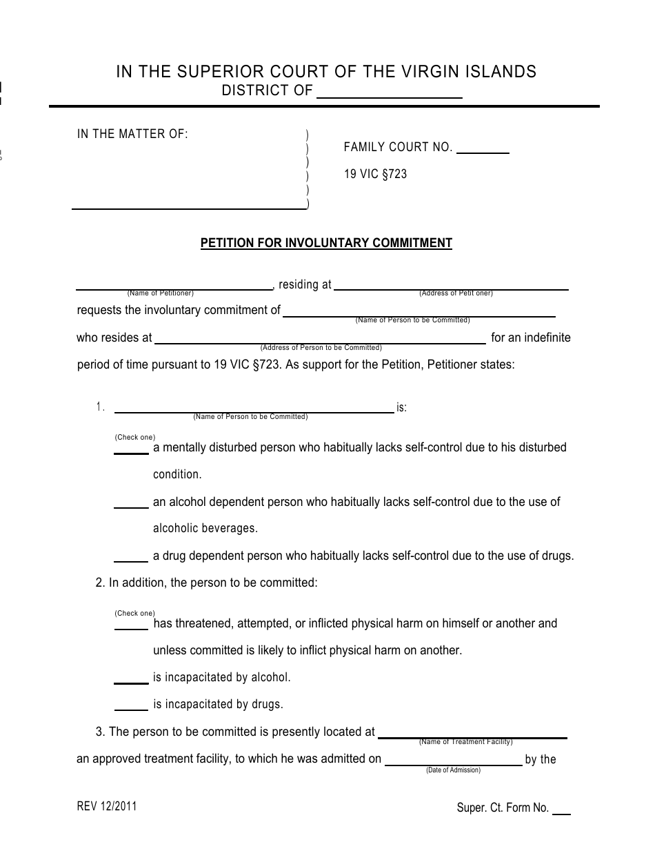 Petition for Involuntary Commitment - Virgin Islands, Page 1