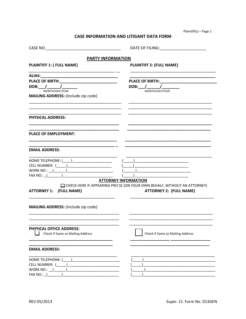 Form 013GEN Case Information and Litigant Data Form - Plantiff - Virgin Islands, Page 3