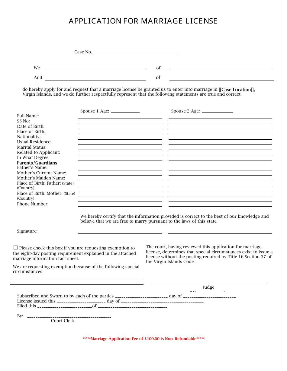 Virgin Islands Application for Marriage License - Fill Out, Sign Online ...