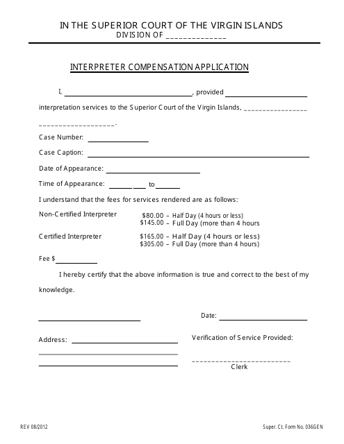 Form 036GEN Interpreter Compensation Application - Virgin Islands