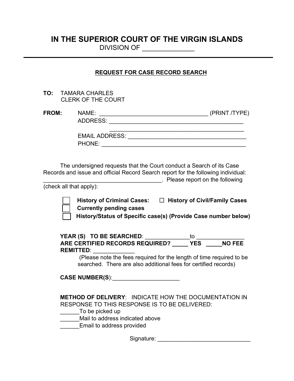 Request for Case Record Search - Virgin Islands, Page 1