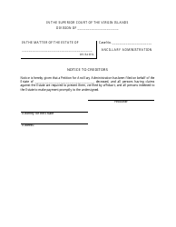 Document preview: Notice to Creditors - Ancillary Administration - Virgin Islands