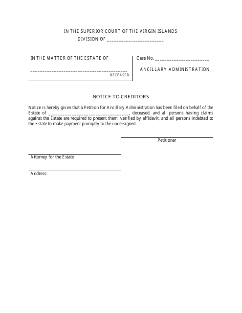 Notice to Creditors - Ancillary Administration - Virgin Islands Download Pdf