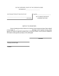 Document preview: Notice to Creditors - Settlement Without Administration - Virgin Islands