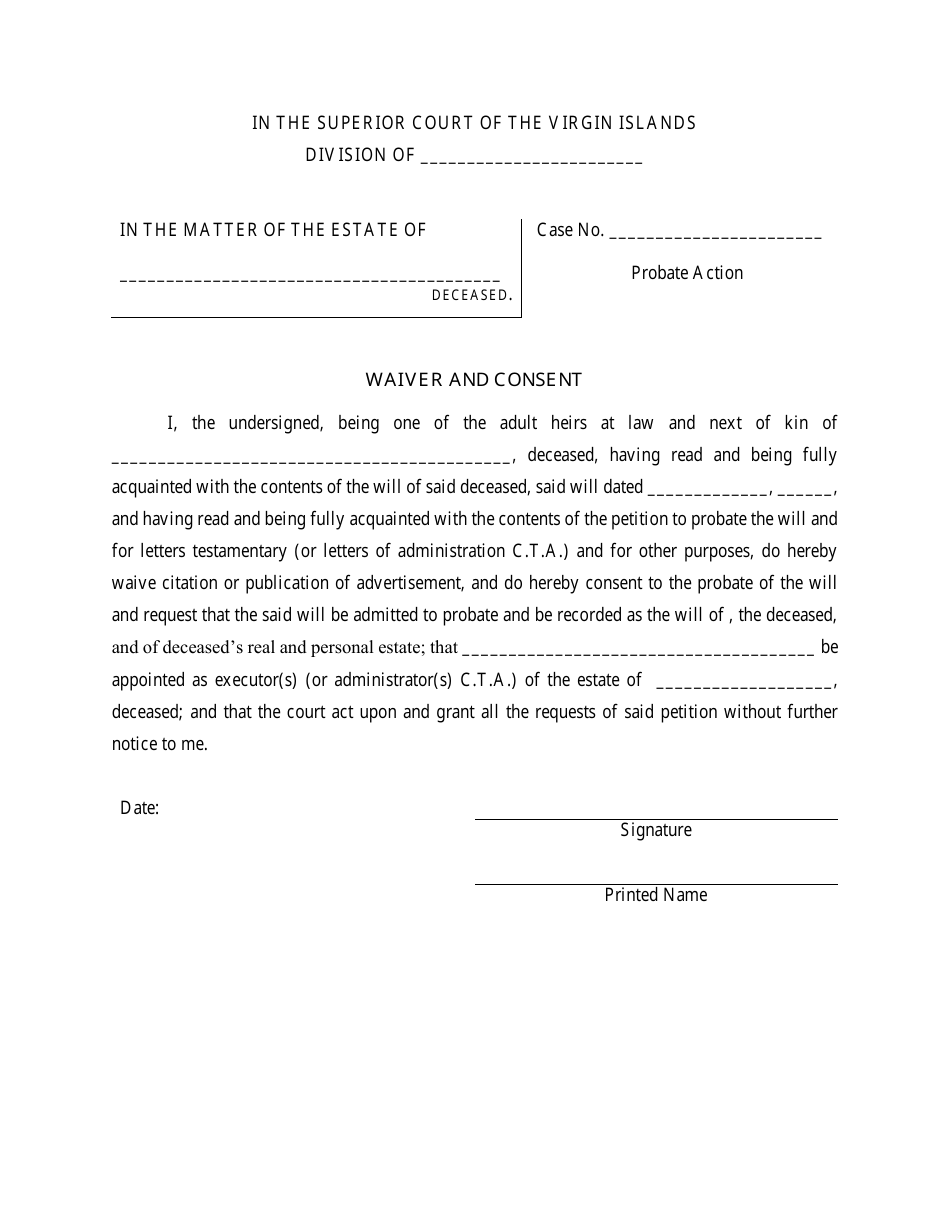 Waiver and Consent - Virgin Islands, Page 1