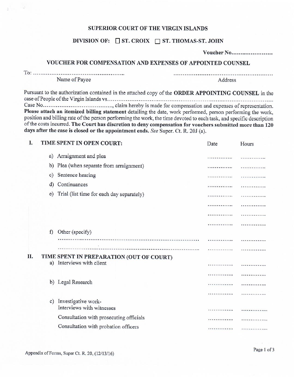 Voucher for Compensation and Expenses of Appointed Counsel - Virgin Islands, Page 1