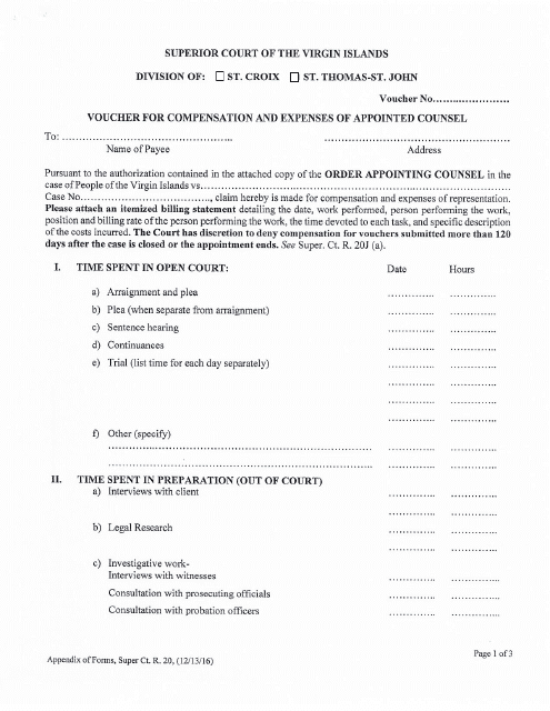 Voucher for Compensation and Expenses of Appointed Counsel - Virgin Islands Download Pdf