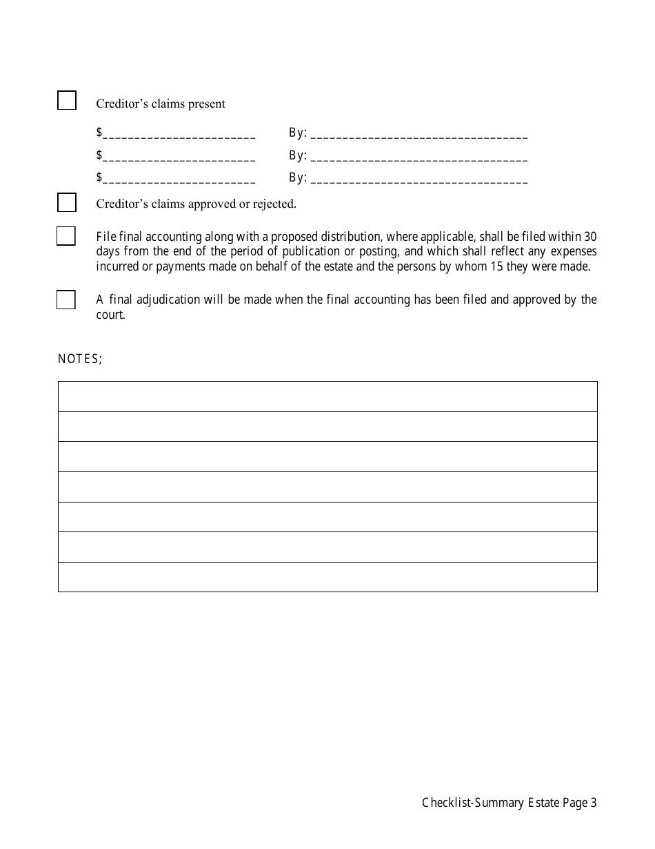 Summary Administration Checklist - Virgin Islands, Page 3