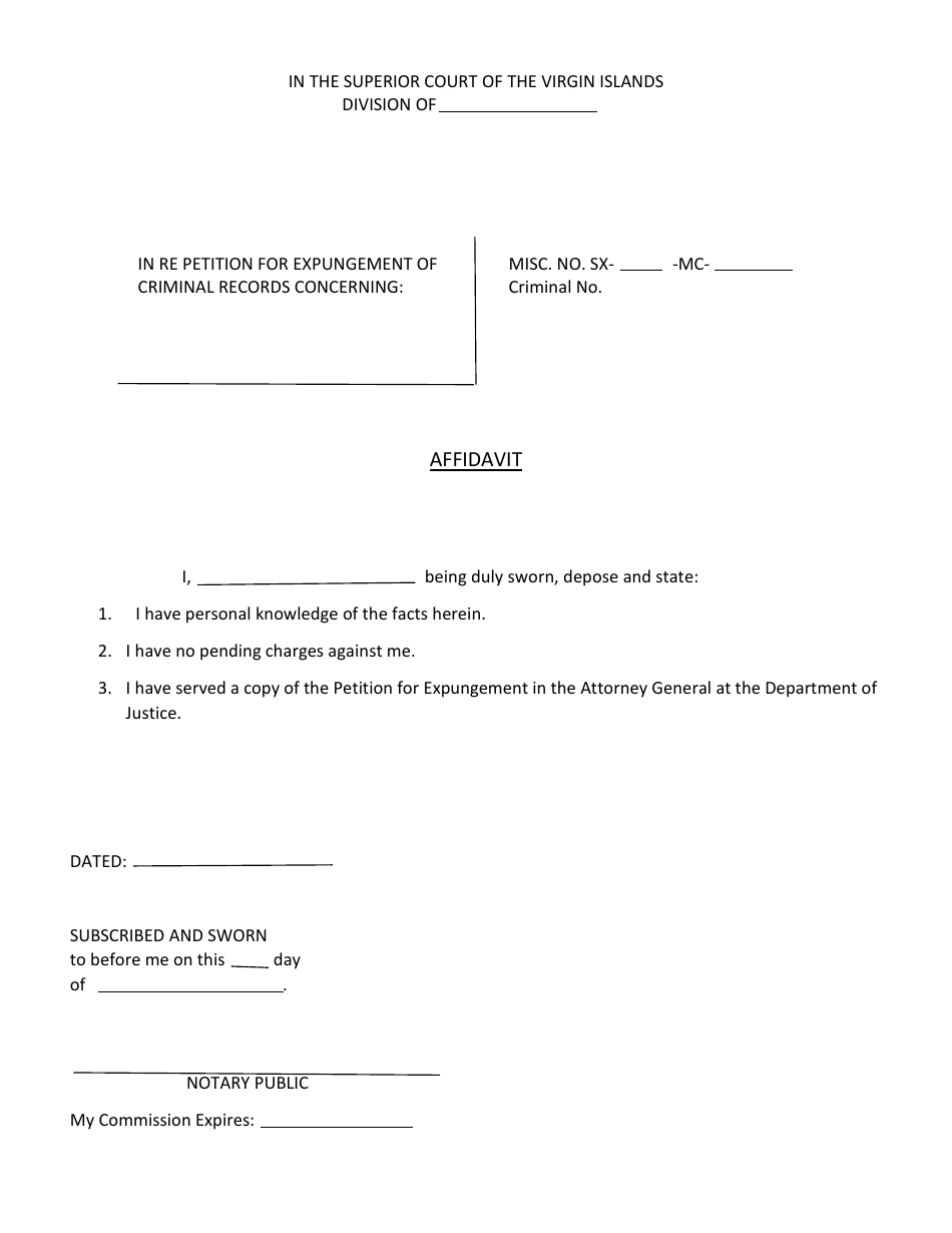 Expungement Affidavit - Virgin Islands, Page 1