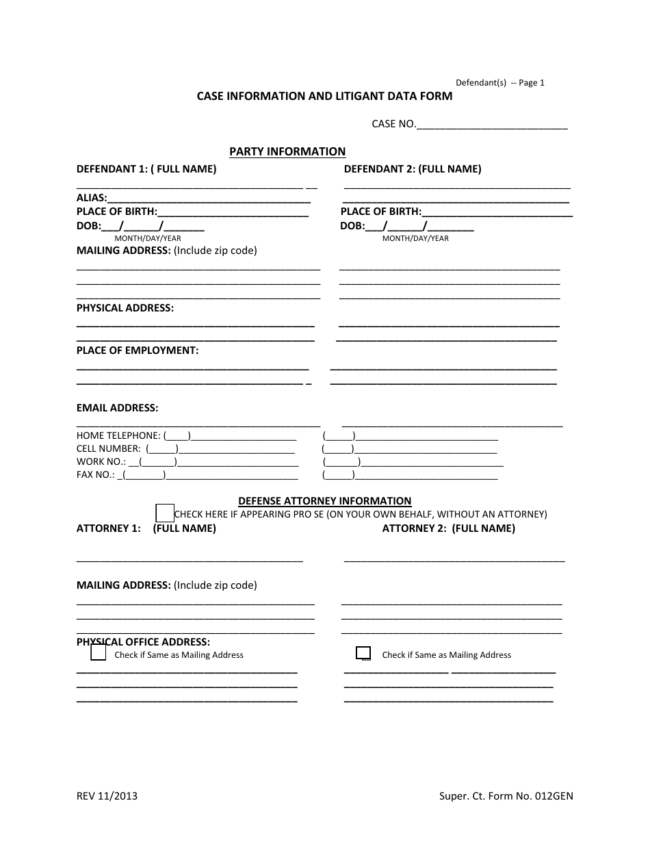Form 012GEN Case Information and Litigant Data Form - Defendant - Virgin Islands, Page 3