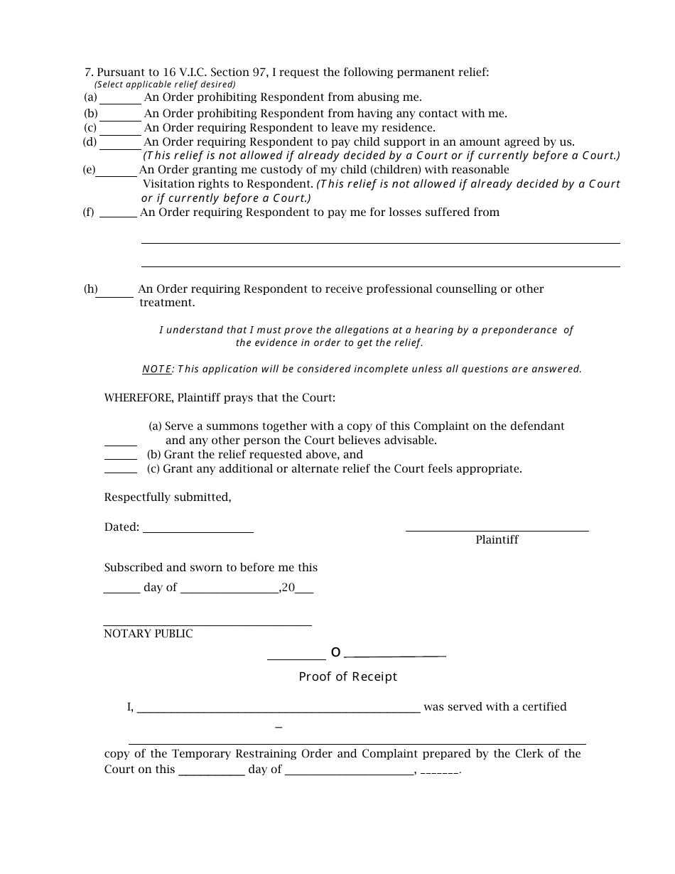 Domestic Violence Complaint - Virgin Islands, Page 3