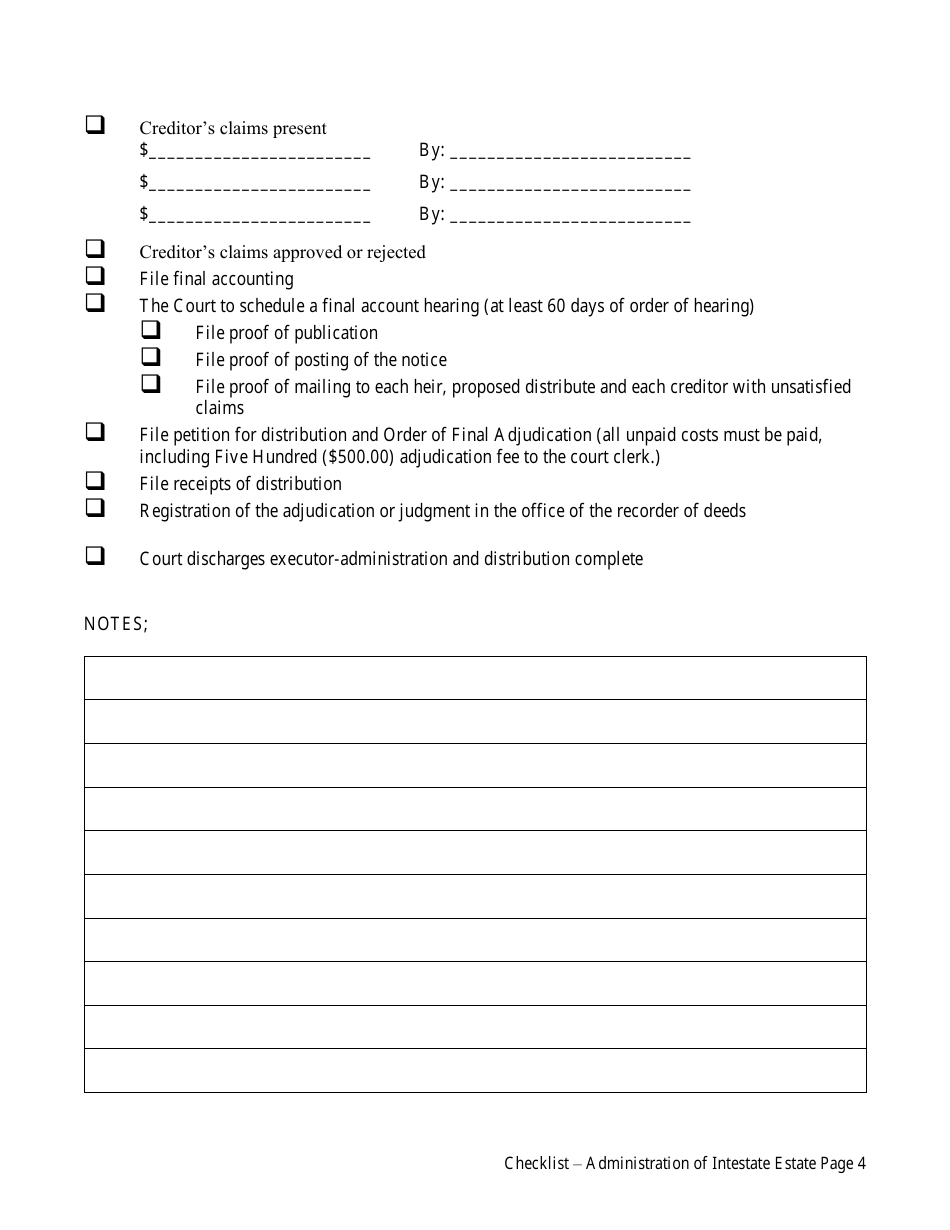 Administration of Intestate Estate Checklist - Virgin Islands, Page 4