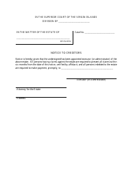 Document preview: Notice to Creditors - Virgin Islands