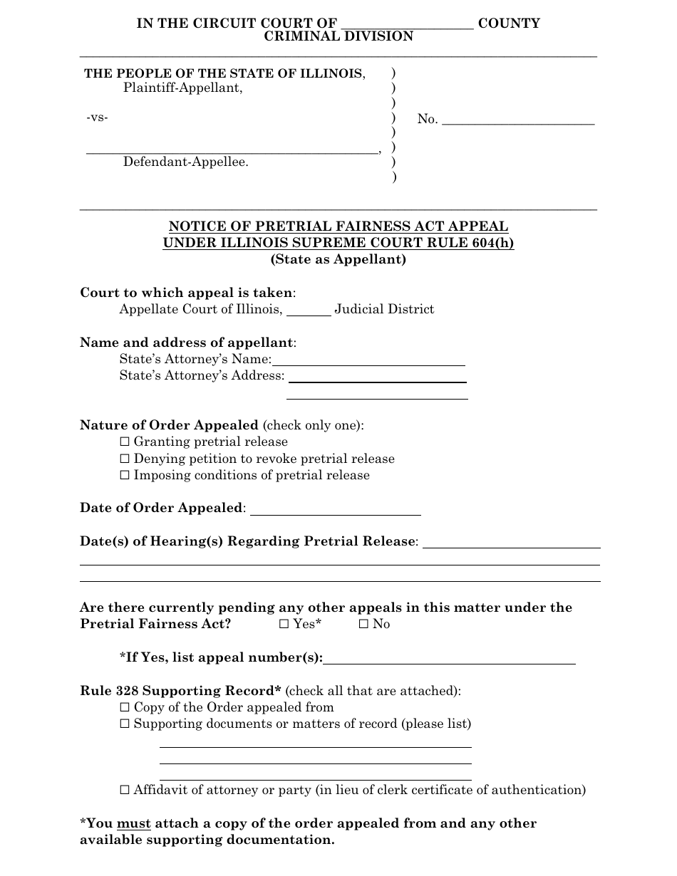 Notice of Pretrial Fairness Act Appeal Under Illinois Supreme Court Rule 604(H) (State as Appellant) - Illinois, Page 1