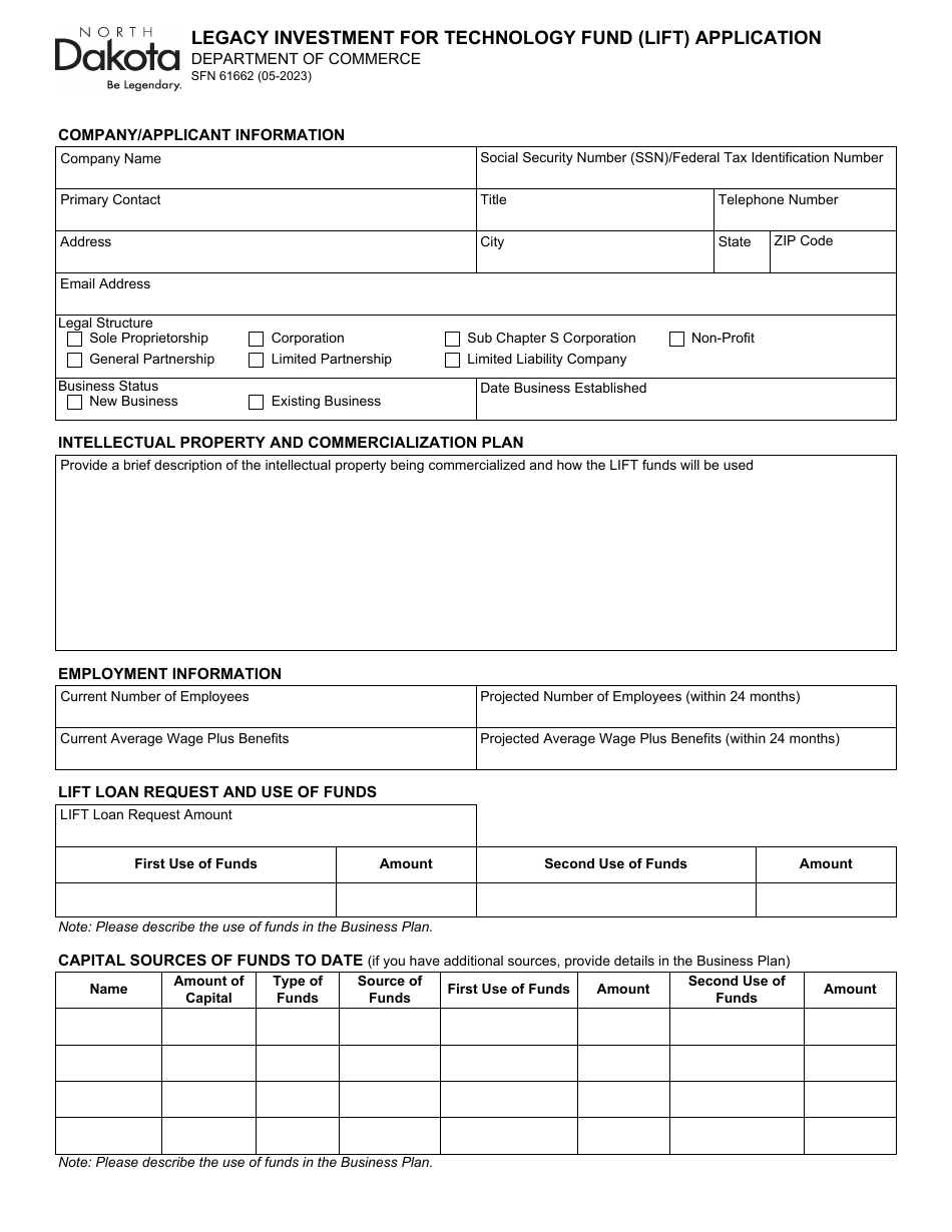 Form SFN61662 Legacy Investment for Technology Fund (Lift) Application - North Dakota, Page 1