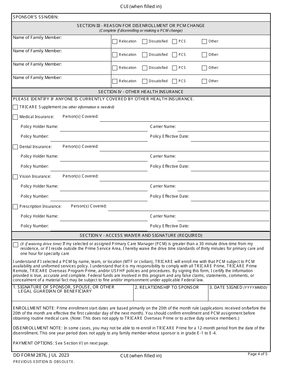 DD Form 2876 Download Fillable PDF or Fill Online TRICARE Prime ...