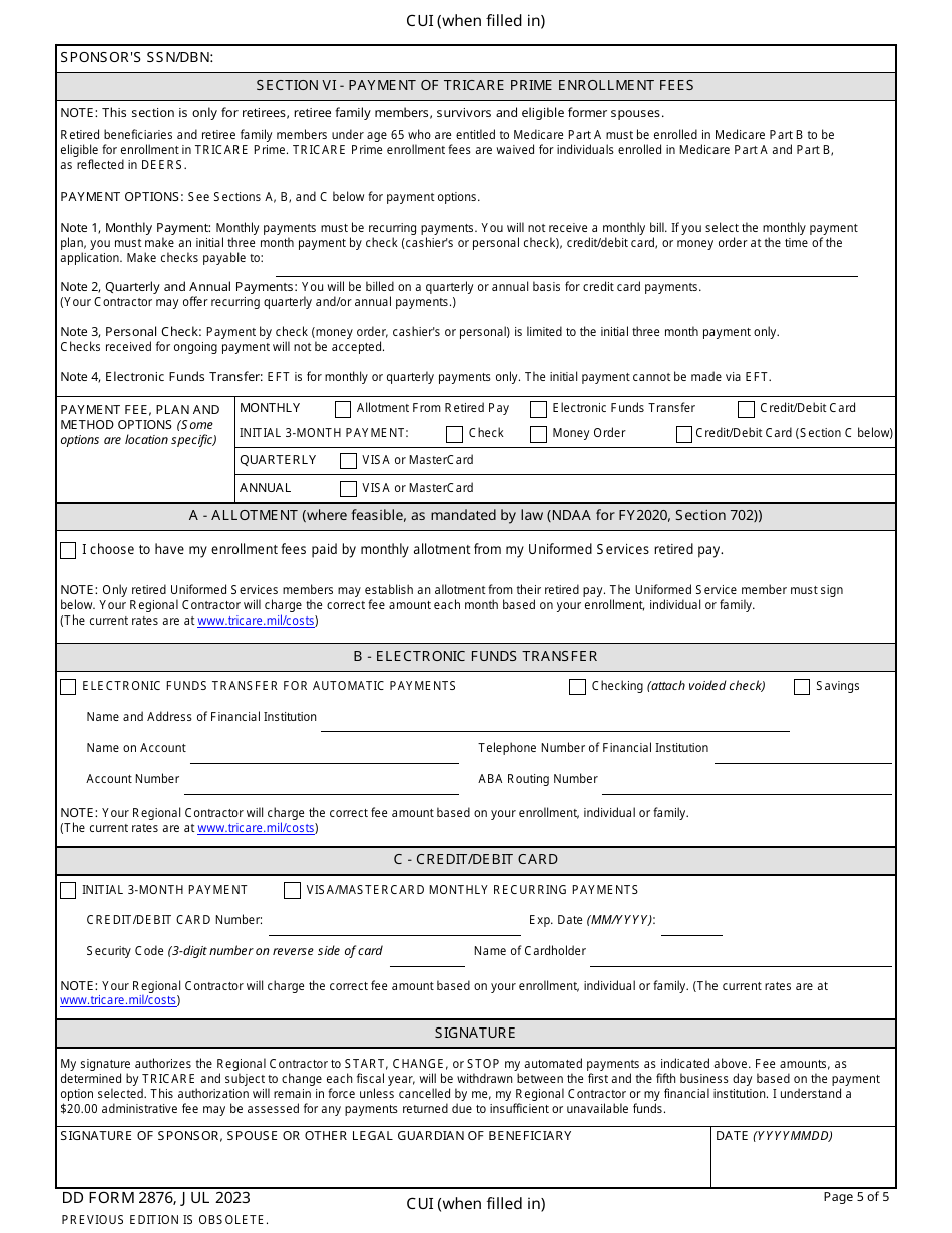 DD Form 2876 Download Fillable PDF or Fill Online TRICARE Prime ...