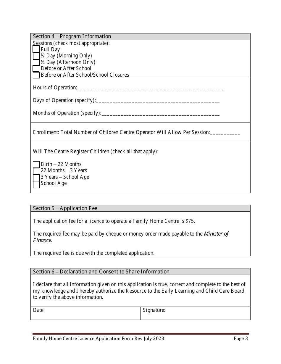 Family Home Centre Licence Application Form - Prince Edward Island, Canada, Page 3