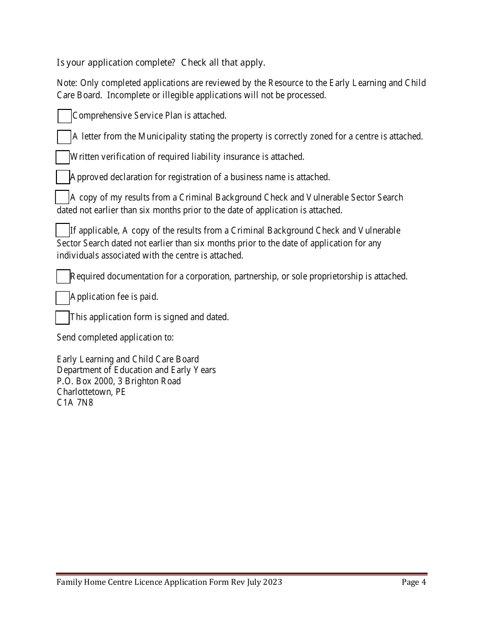 Family Home Centre Licence Application Form - Prince Edward Island, Canada, Page 4