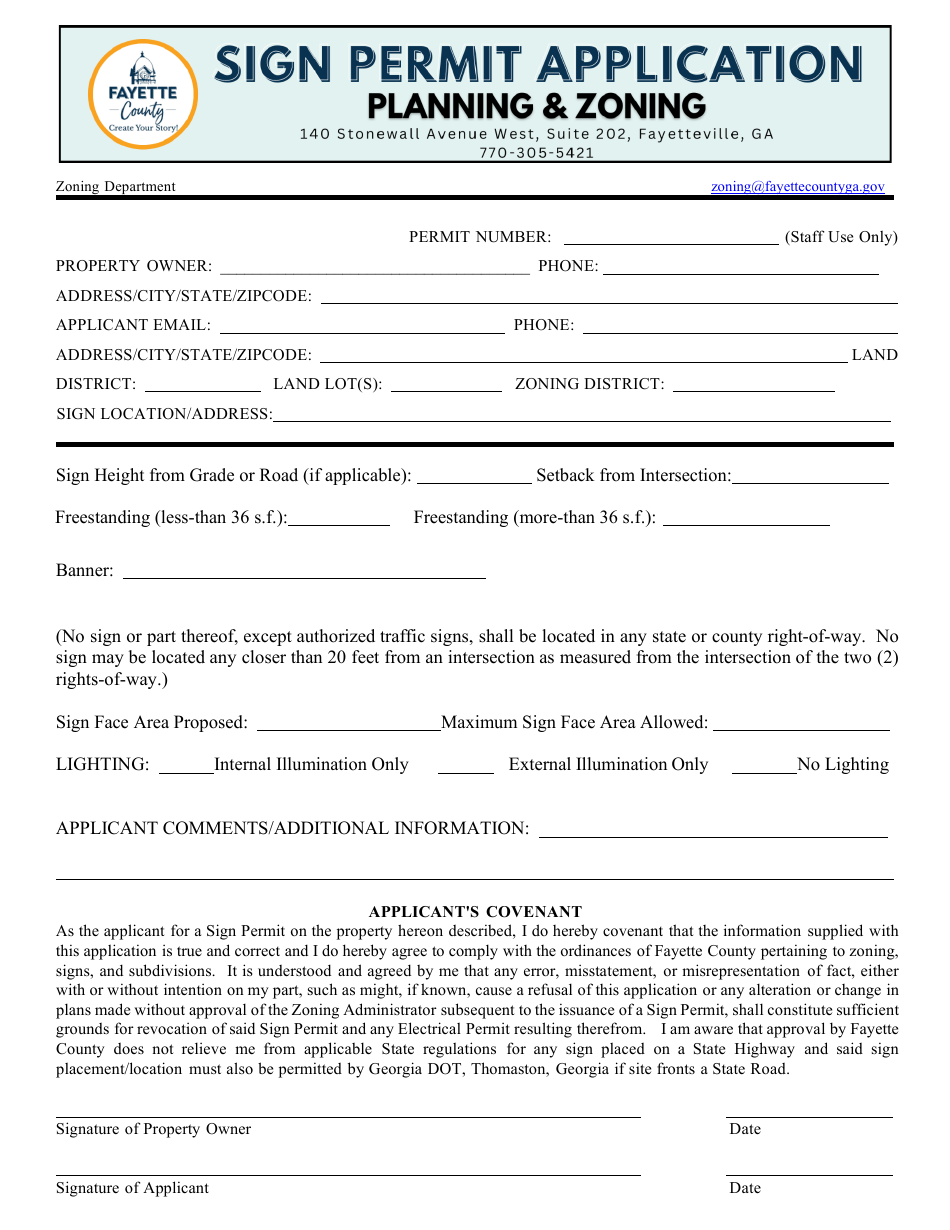 Sign Permit Application - Fayette County, Georgia (United States), Page 1