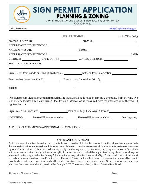 Sign Permit Application - Fayette County, Georgia (United States) Download Pdf